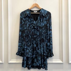 Parker Maisy V-Neck Smocked Waist Ruffle Mini Dress - Silk